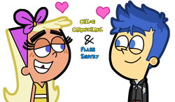 Size: 3078x1800 | Tagged: safe, imported from derpibooru, flash sentry, human, equestria girls, equestria girls series, chloe carmichael, crossover, drawing, duo, fanart, female, heart, humanized, love, male, meeting, partner, simple background, the fairly oddparents, transparent background