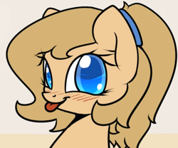 Size: 480x399 | Tagged: safe, artist:slavedemorto, edit, imported from derpibooru, oc, oc only, oc:backy, earth pony, pony, alternate hairstyle, blushing, cropped, earth pony oc, female, looking at you, mare, ponytail, tongue out