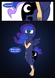 Size: 1613x2285 | Tagged: safe, artist:redpaladin, imported from derpibooru, princess luna, alicorn, human, pony, female, hip, human to pony, male to female, mare, mid-transformation, moonbutt, rule 63, transformation, transgender transformation