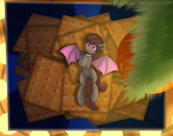 Size: 2432x1920 | Tagged: safe, artist:darbedarmoc, imported from derpibooru, oc, oc only, oc:salty, bat pony, pony, :p, bat pony oc, bat wings, christmas, christmas lights, christmas tree, cookie, fangs, female, food, happy new year, high res, holiday, looking at you, lying down, mare, on back, present, smiling, smiling at you, solo, spread wings, tongue out, tree, wings