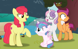 Size: 1280x806 | Tagged: safe, artist:hate-love12, imported from derpibooru, apple bloom, princess flurry heart, scootaloo, sweetie belle, alicorn, earth pony, pegasus, pony, unicorn, base used, cutie mark crusaders, deviantart watermark, obtrusive watermark, older, watermark