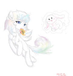 Size: 1916x1980 | Tagged: safe, artist:hieq, imported from derpibooru, oc, oc only, rabbit, unicorn, animal, horn, mane, simple background, solo, unicorn oc, white background