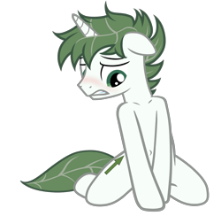 Size: 4477x4376 | Tagged: safe, artist:equestria secret guard, imported from derpibooru, oc, oc only, oc:tea green, pony, unicorn, belly button, blushing, horn, kneeling, male, sexy, shoulder, shy, simple background, solo, stallion, teeth, transparent background, unicorn oc, vector
