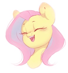 Size: 985x1062 | Tagged: safe, artist:melodylibris, imported from derpibooru, fluttershy, pegasus, pony, bust, cute, eyes closed, female, mare, open mouth, open smile, portrait, shyabetes, simple background, smiling, solo, white background