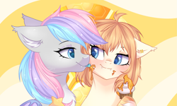 Size: 1493x897 | Tagged: safe, artist:freyamilk, imported from derpibooru, oc, oc only, oc:dreamyway skies, oc:honey milk, bat pony, pony, abstract background, bat pony oc, bat wings, blushing, bust, cupcake, cute, ear fluff, ear tufts, eyebrows, eyelashes, fangs, female, food, honey, licking, mare, ocbetes, portrait, sparkles, tongue out, wings