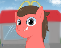 Size: 2500x2000 | Tagged: safe, artist:reinbou, imported from derpibooru, oc, oc only, oc:mack hooves, earth pony, pony, bust, earth pony oc, male, mcdonald's, simple background, solo, stallion