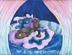 Size: 2048x1582 | Tagged: artist needed, safe, imported from derpibooru, princess luna, oc, oc:midnight moon, cuddling