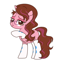 Size: 900x900 | Tagged: safe, artist:fuckomcfuck, imported from derpibooru, oc, oc only, oc:opacity, pony, unicorn, derpibooru community collaboration, 2023 community collab, bedroom eyes, clothes, cute, female, freckles, glasses, horn, mare, raised hoof, simple background, socks, solo, transparent background, unicorn oc