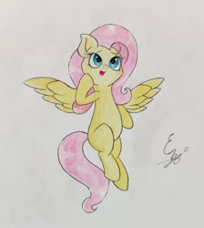 Size: 1515x1688 | Tagged: safe, artist:engi, imported from derpibooru, fluttershy, pegasus, pony, female, open mouth, simple background, solo, spread wings, traditional art, white background, wings