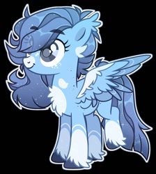 Size: 1183x1320 | Tagged: safe, artist:kreedie, imported from derpibooru, oc, oc only, pegasus, pony, base used, black background, chest fluff, ethereal mane, eye clipping through hair, female, mare, pegasus oc, simple background, smiling, solo, starry mane, wide eyes