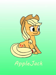 Size: 1200x1589 | Tagged: safe, artist:beepbeep, imported from derpibooru, applejack, earth pony, pony, cowboy hat, female, gradient background, hat, mare, sitting, solo