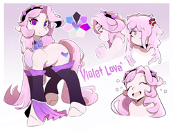 Size: 2250x1725 | Tagged: safe, artist:kisselmr, imported from derpibooru, oc, oc only, oc:violet love, earth pony, pony, cross-popping veins, earth pony oc, emanata, expressions, female, mare, reference, reference sheet, solo
