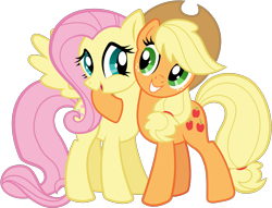 Size: 2456x1873 | Tagged: safe, artist:jaye, imported from derpibooru, applejack, fluttershy, earth pony, pegasus, pony, .svg available, applejack's hat, cowboy hat, cute, duo, duo female, female, hat, hoof around neck, jackabetes, looking at each other, looking at someone, mare, shyabetes, simple background, transparent background, vector