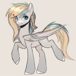 Size: 2000x2000 | Tagged: safe, artist:nettlemoth, imported from derpibooru, oc, oc only, pegasus, pony, folded wings, heart, looking at you, raised hoof, raised leg, smiling, smiling at you, solo, wings