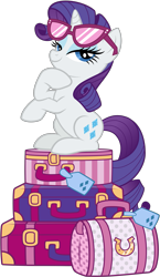 Size: 1723x2967 | Tagged: safe, artist:jaye, imported from derpibooru, rarity, pony, unicorn, .svg available, luggage, simple background, sitting, solo, stock vector, sunglasses, transparent background, vector
