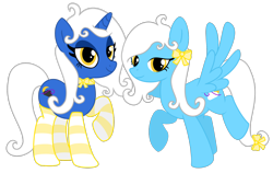 Size: 1994x1257 | Tagged: safe, imported from derpibooru, oc, oc only, oc:daydream, oc:nightlife, pegasus, pony, unicorn, derpibooru community collaboration, 2023 community collab, bow, choker, clothes, curly hair, cute, duo, duo female, eyelashes, eyeshadow, female, full body, hair bow, horn, lidded eyes, looking at you, makeup, mare, pegasus oc, raised hoof, show accurate, siblings, simple background, sisters, smiling, smiling at you, socks, spread wings, standing, tail, tail bow, transparent background, unicorn oc, white hair, wings, yellow eyes