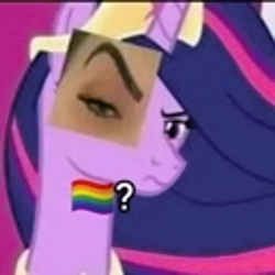 Size: 512x512 | Tagged: safe, edit, edited screencap, imported from derpibooru, screencap, twilight sparkle, alicorn, the last problem, eyebrows, meme, older, older twilight, princess twilight 2.0, rainbow flag, raised eyebrow, twilight sparkle (alicorn)