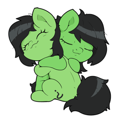 Size: 1400x1400 | Tagged: safe, artist:kumakum, imported from derpibooru, oc, oc only, oc:filly anon, earth pony, pony, :3, cute, duo, eyes closed, female, filly, happy, hug, simple background, transparent background, wholesome