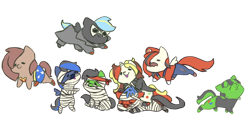 Size: 900x450 | Tagged: safe, artist:spritzles, imported from derpibooru, oc, oc only, pegasus, pony, clothes, costume, flying, group, mummy, pegasus oc, simple background, super mario bros., transparent background, wings