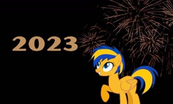 Size: 1300x780 | Tagged: safe, artist:mlpfan3991, imported from derpibooru, oc, oc only, oc:flare spark, pegasus, pony, 2023, black background, female, fireworks, happy new year, holiday, simple background, solo