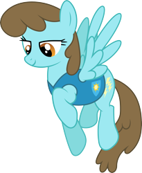 Size: 2825x3442 | Tagged: safe, artist:starryshineviolet, imported from derpibooru, chocolate blueberry, pegasus, pony, winter wrap up, background pony, bedroom eyes, female, flying, g4, high res, mare, recolor, simple background, smiling, solo, spread wings, transparent background, vector, weather team, wings, winter wrap up vest