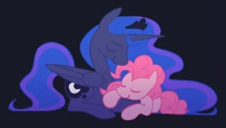 Size: 1000x566 | Tagged: safe, artist:partyponypower, imported from derpibooru, pinkie pie, princess luna, alicorn, earth pony, pony, crown, cute, diapinkes, eyes closed, female, jewelry, lesbian, lunapie, regalia, shipping, sleeping