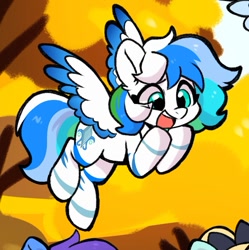 Size: 821x823 | Tagged: safe, artist:colorfulcolor233, imported from derpibooru, oc, oc only, oc:dashwhite, pegasus, flying, open mouth, open smile, pegasus oc, smiling, solo, spread wings, wings