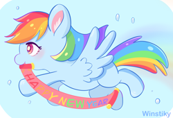 Size: 7351x5000 | Tagged: safe, artist:winstiky, imported from derpibooru, rainbow dash, pegasus, pony, happy new year, holiday, solo, spread wings, wings