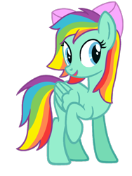 Size: 1610x2146 | Tagged: safe, imported from derpibooru, oc, oc only, unnamed oc, pegasus, pony, derpibooru community collaboration, 2023, 2023 community collab, bow, female, folded wings, hair bow, mare, open mouth, open smile, pegasus oc, raised hoof, simple background, smiling, solo, transparent background, wings