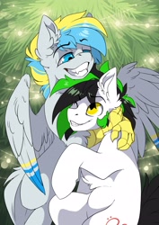 Size: 2480x3508 | Tagged: safe, artist:arctic-fox, imported from derpibooru, oc, oc only, oc:cirrus sky, oc:trance sequence, earth pony, hippogriff, pony, earth pony oc, hippogriff oc, one eye closed, smiling