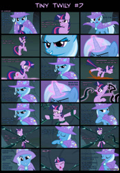 Size: 745x1073 | Tagged: safe, artist:kwark85, imported from derpibooru, trixie, twilight sparkle, pony, unicorn, comic:tiny twily, black vine, bondage, comic, female, floppy ears, lowres, mare, needs more jpeg, unicorn twilight, vine, vine bondage