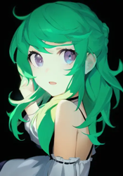 Size: 448x640 | Tagged: safe, imported from derpibooru, wallflower blush, human, equestria girls, anime, black background, cute, female, machine learning generated, simple background, solo