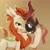 Size: 2048x2048 | Tagged: safe, artist:anotherdeadrat, imported from derpibooru, autumn blaze, kirin, brown background, female, lidded eyes, looking at you, mask, simple background, smiling, smiling at you, solo