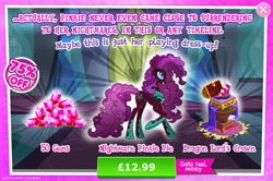 Size: 1962x1301 | Tagged: safe, imported from derpibooru, pinkie pie, pony, advertisement, corrupted, costs real money, crown, english, eyeshadow, female, gameloft, gem, jewelry, makeup, mare, mobile game, my little pony: magic princess, nightmare pinkie, nightmarified, numbers, official, regalia, sale, solo, solo focus, text