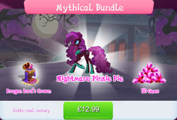 Size: 1266x858 | Tagged: safe, imported from derpibooru, pinkie pie, pony, bundle, corrupted, costs real money, crown, english, eyeshadow, female, gameloft, gem, jewelry, makeup, mare, mobile game, my little pony: magic princess, nightmare pinkie, nightmarified, numbers, official, regalia, sale, solo, solo focus, text