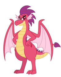 Size: 1280x1620 | Tagged: safe, artist:aleximusprime, imported from derpibooru, oc, oc only, oc:barb the dragon, dragon, fanfic:go north young dragon, flurry heart's story, dragon oc, dragoness, fangs, female, hand on hip, non-pony oc, simple background, solo, spikes, spread wings, transparent background, wings