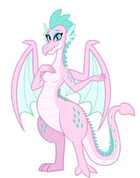 Size: 1280x1625 | Tagged: safe, artist:aleximusprime, imported from derpibooru, oc, oc only, oc:queen chara, dragon, fanfic:go north young dragon, flurry heart's story, breasts, dragon oc, dragoness, female, hand on chest, lizard breasts, non-pony oc, simple background, solo, spike's mother, spikes, spread wings, transparent background, wide hips, wings