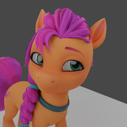 Size: 1920x1920 | Tagged: safe, imported from derpibooru, sunny starscout, earth pony, pony, 3d, blender, cute, g5, gray background, happy, simple background, solo