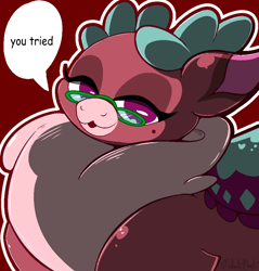 Size: 906x946 | Tagged: safe, artist:malachimoet, imported from derpibooru, pomfy, deer, them's fightin' herds, community related, looking at you, meme, solo, you tried