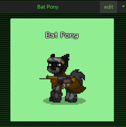 Size: 1019x1033 | Tagged: artist needed, safe, imported from derpibooru, bat pony, earth pony, pony, pony town, ashes town, batman, dc comics, gun, screenshots, solo, weapon