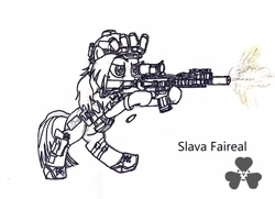 Size: 2060x1488 | Tagged: safe, imported from derpibooru, oc, oc only, earth pony, pony, assault rifle, gun, rifle, simple background, solo, weapon, white background