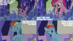 Size: 2000x1125 | Tagged: safe, edit, edited screencap, editor:quoterific, imported from derpibooru, screencap, pinkie pie, rainbow dash, twilight sparkle, alicorn, pony, the lost treasure of griffonstone, cutie map, twilight sparkle (alicorn), twilight's castle, yawn