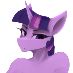 Size: 2480x2459 | Tagged: safe, artist:zpdea, imported from derpibooru, twilight sparkle, anthro, bare shoulder portrait, bare shoulders, bust, female, portrait, simple background, solo, white background