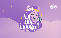 Size: 1600x1000 | Tagged: source needed, safe, imported from derpibooru, pipp petals, pegasus, pony, abstract background, adorapipp, cute, female, g5, happy, headband, heart, jewelry, logo, looking at you, mare, microphone, official, one eye closed, open mouth, open smile, regalia, sassy, smiling, solo, sparkles, wink, winking at you