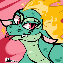 Size: 2048x2048 | Tagged: safe, artist:blissee, imported from derpibooru, dragon, hybrid, longma, them's fightin' herds, :p, community related, fiery wings, looking at you, red eyes, solo, tianhuo (tfh), tongue out, wings