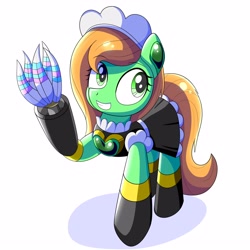 Size: 3000x3000 | Tagged: safe, artist:trackheadtherobopony, imported from derpibooru, oc, oc only, oc:goldheart, pony, robot, robot pony, clothes, maid, simple background, solo, white background