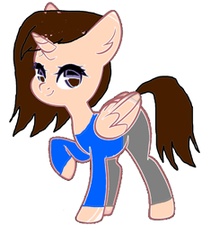 Size: 1152x1280 | Tagged: safe, artist:chloemay16, imported from derpibooru, oc, oc:chloe, oc:chloe the princess of innocence, alicorn, pony, 1000 hours in ms paint, alicorn oc, horn, simple background, solo, standing, wings