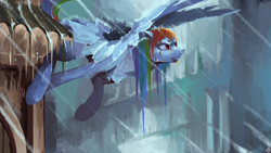 Size: 2560x1440 | Tagged: safe, artist:krapinkaius, imported from derpibooru, rainbow dash, pegasus, pony, rain, solo, wet, wet mane