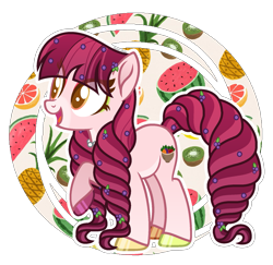 Size: 1795x1748 | Tagged: safe, artist:pastelnightyt, imported from derpibooru, oc, oc only, earth pony, pony, base used, earth pony oc, female, food, fruit, grapefruit, kiwi fruit, mare, pineapple, simple background, solo, transparent background, watermelon