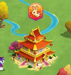 Size: 697x738 | Tagged: safe, imported from derpibooru, rarity, rabbit, animal, architecture, building, chinese, chinese new year, gameloft, lantern, my little pony: magic princess, the anonymous campsite, year of the rabbit